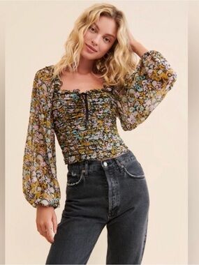 Free People Mabel Printed Blouse-XS